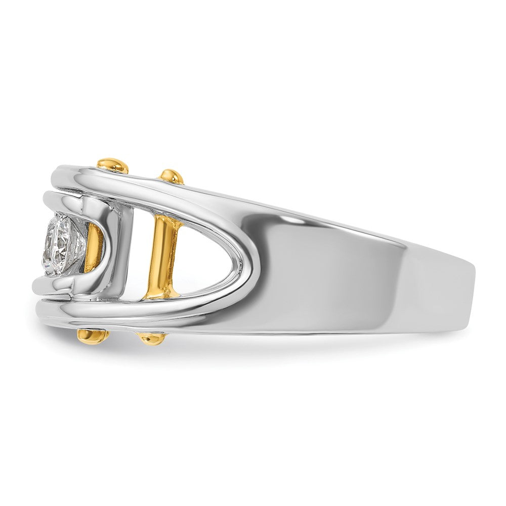 14k Two-tone Gold Men's Polished Grooved and Cut-Out 3-Stone 1/2 Carat Diamond Ring Size 10