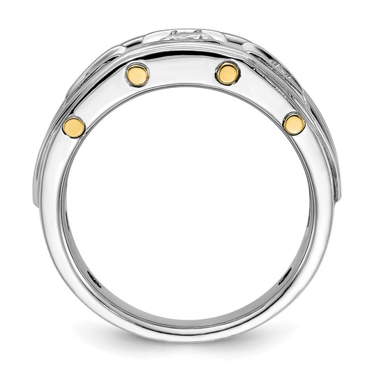 14k Two-tone Gold Men's Polished 3-Stone 1 Carat Diamond Ring Size 10