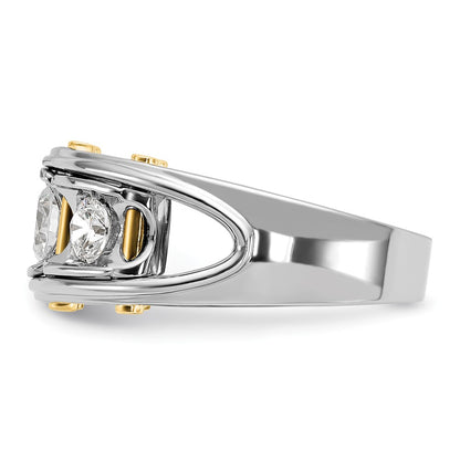 14k Two-tone Gold Men's Polished 3-Stone 1 Carat Diamond Ring Size 10