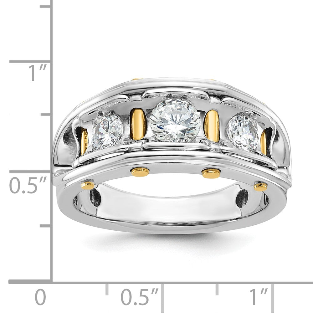 14k Two-tone Gold Men's Polished 3-Stone 1 Carat Diamond Ring Size 10