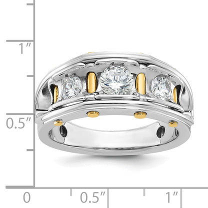 14k Two-tone Gold Men's Polished 3-Stone 1 Carat Diamond Ring Size 10