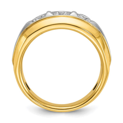 14k Two-tone Gold Men's Polished and Grooved 3-Stone 3/4 Carat Diamond Ring Size 10