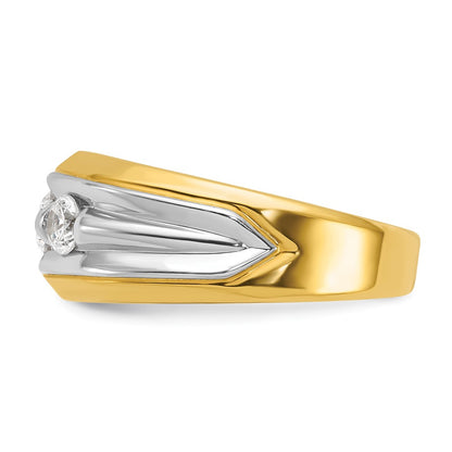14k Two-tone Gold Men's Polished and Grooved 3-Stone 3/4 Carat Diamond Ring Size 10