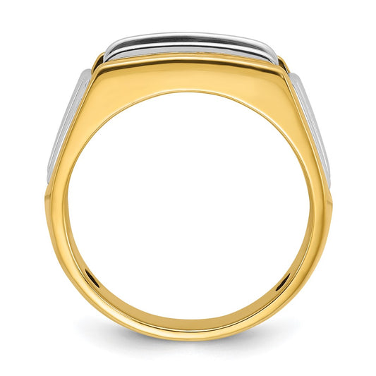 14k Two-tone Gold Men's Polished and Grooved 3-Stone 1 Carat Diamond Ring Size 10