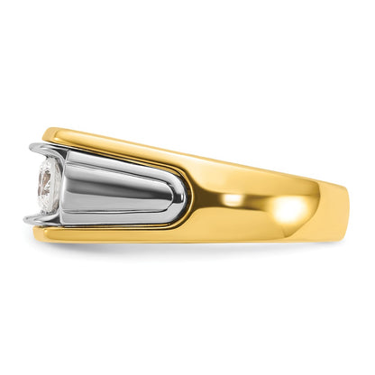 14k Two-tone Gold Men's Polished and Grooved 3-Stone 1 Carat Diamond Ring Size 10