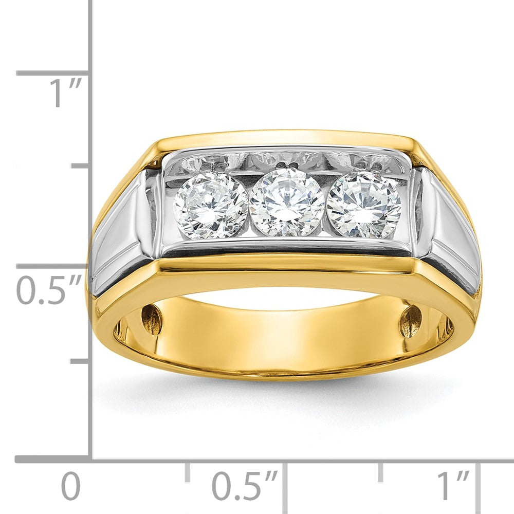 14k Two-tone Gold Men's Polished and Grooved 3-Stone 1 Carat Diamond Ring Size 10