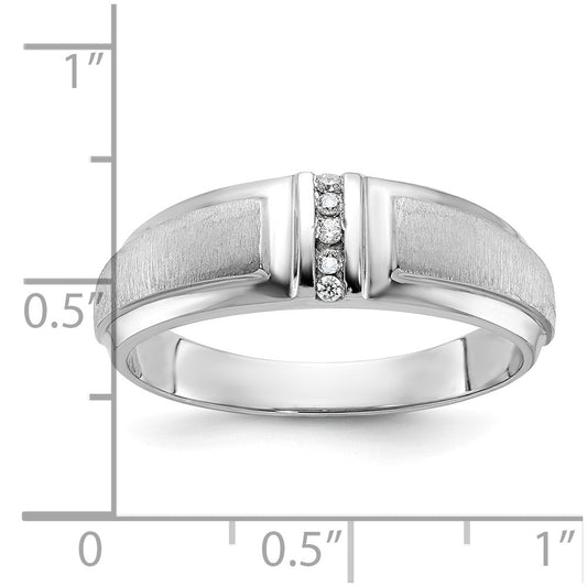 10k White Gold Men's Polished and Satin 3-Stone 1/20 Carat Diamond Ring Size 10