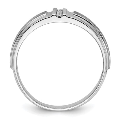 14k White Gold Men's Polished and Satin 3-Stone 1/20 Carat Lab Grown Diamond Ring Size 10