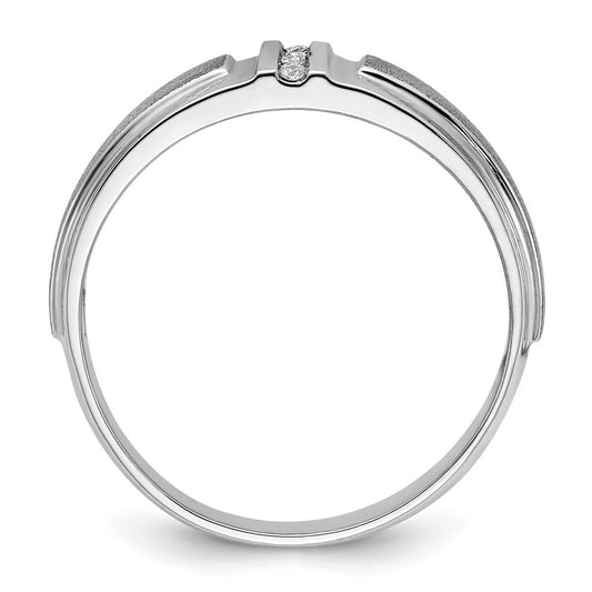 14k White Gold Men's Polished and Satin 3-Stone 1/20 Carat Lab Grown Diamond Ring Size 10