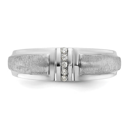 14k White Gold Men's Polished and Satin 3-Stone 1/20 Carat Lab Grown Diamond Ring Size 10