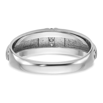 14k White Gold Men's Polished and Satin 3-Stone 1/20 Carat Lab Grown Diamond Ring Size 10