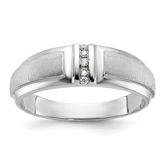 14k White Gold Men's Polished and Satin 3-Stone 1/20 Carat Lab Grown Diamond Ring Size 10