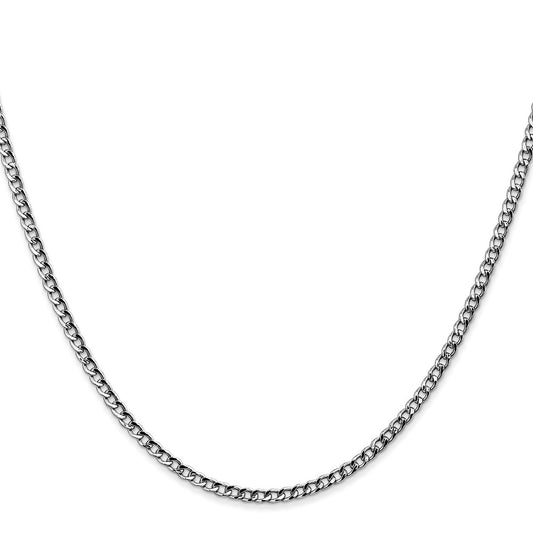 14K White Gold 2.5mm Semi-Solid Curb Chain Necklace