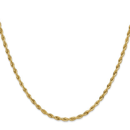 14k Yellow Gold 3mm Semi Solid Rope Chain Necklace