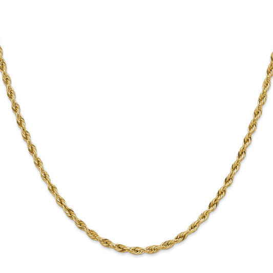 14k Yellow Gold 3mm Semi Solid Rope Chain Necklace