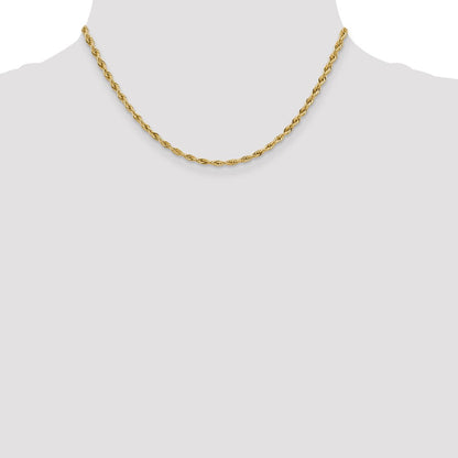 14k Yellow Gold 3mm Semi Solid Rope Chain Necklace