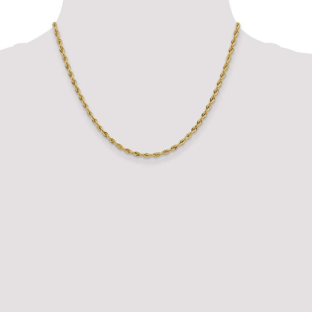 14k Yellow Gold 3mm Semi Solid Rope Chain Necklace