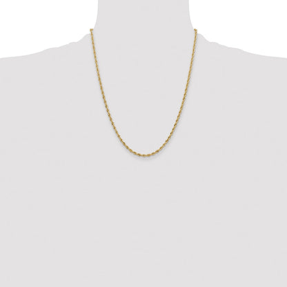 14k Yellow Gold 3mm Semi Solid Rope Chain Necklace