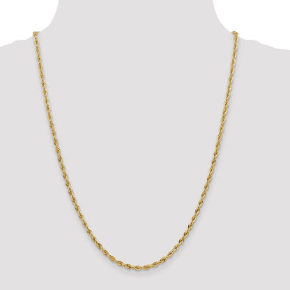 14k Yellow Gold 3mm Semi Solid Rope Chain Necklace