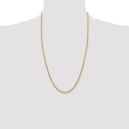14k Yellow Gold 3mm Semi Solid Rope Chain Necklace