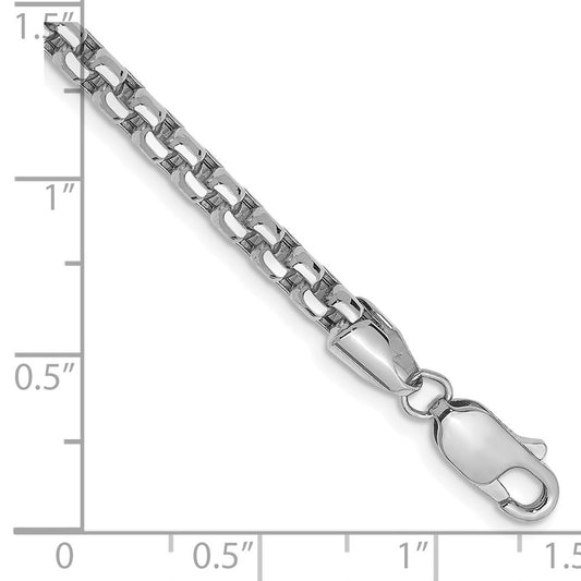14K White Gold 3.6mm Semi-Solid Round Box with Lobster Clasp Bracelet 7"