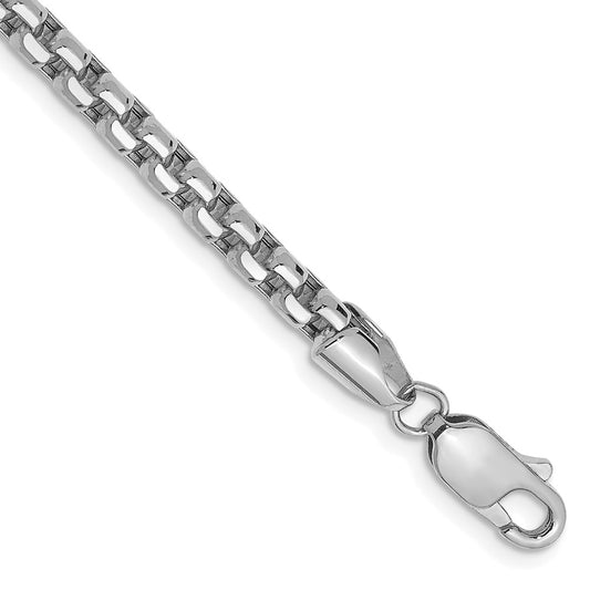 14K White Gold 3.6mm Semi-Solid Round Box with Lobster Clasp Bracelet 7"