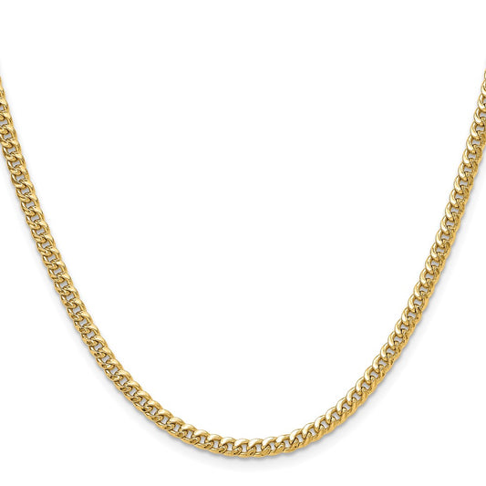 14k Yellow Gold 3.5mm Semi-Solid Miami Cuban Chain Necklace