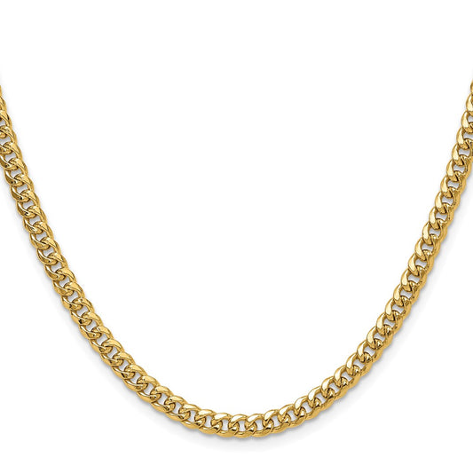 14k Yellow Gold 4.5mm Semi-Solid Miami Cuban Chain Necklace