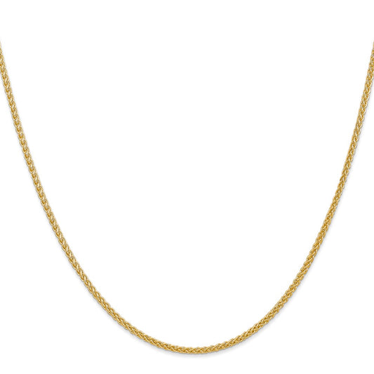 14k Yellow Gold 2mm Semi-Solid Wheat Chain Necklace