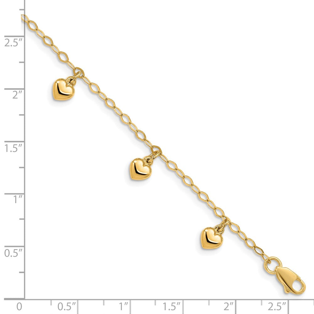 14k Yellow Gold Puffed Heart Charm Bracelet