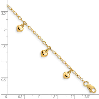 14k Yellow Gold Puffed Heart Charm Bracelet