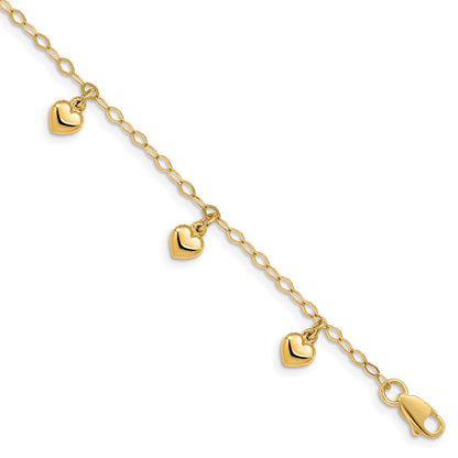 14k Yellow Gold Puffed Heart Charm Bracelet
