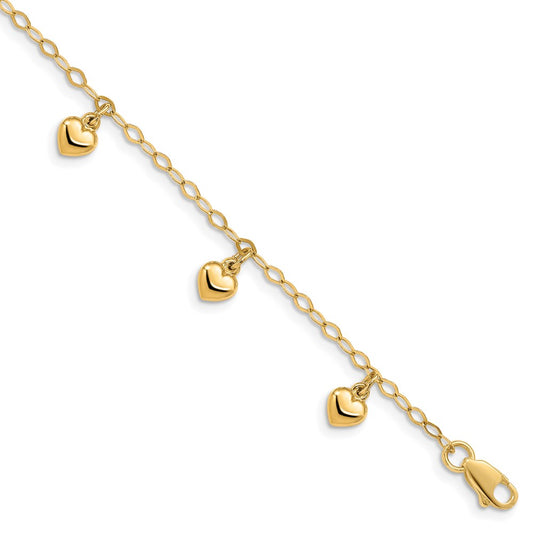 14k Yellow Gold Puffed Heart Charm Bracelet
