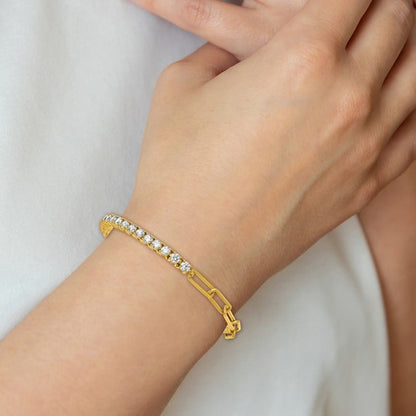 14k Yellow Gold 3.75 Ct Lab Grown Diamond Half Paperclip Tennis Bracelet 7"
