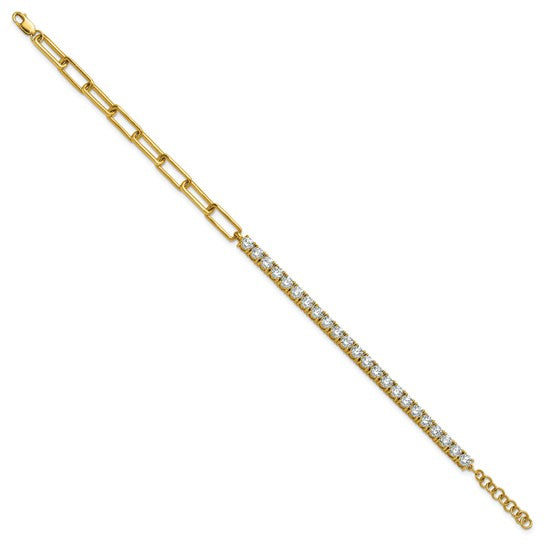 14k Yellow Gold 3.75 Ct Lab Grown Diamond Half Paperclip Tennis Bracelet 7"