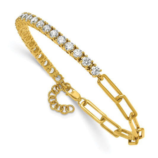 14k Yellow Gold 3.75 Ct Lab Grown Diamond Half Paperclip Tennis Bracelet 7"