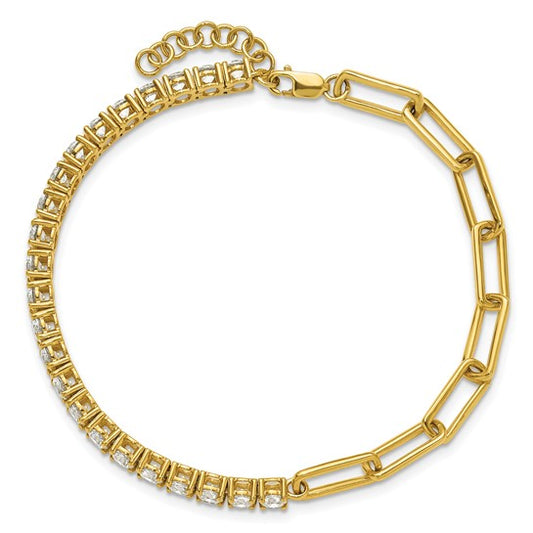 14k Yellow Gold 3.75 Ct Lab Grown Diamond Half Paperclip Tennis Bracelet 7"