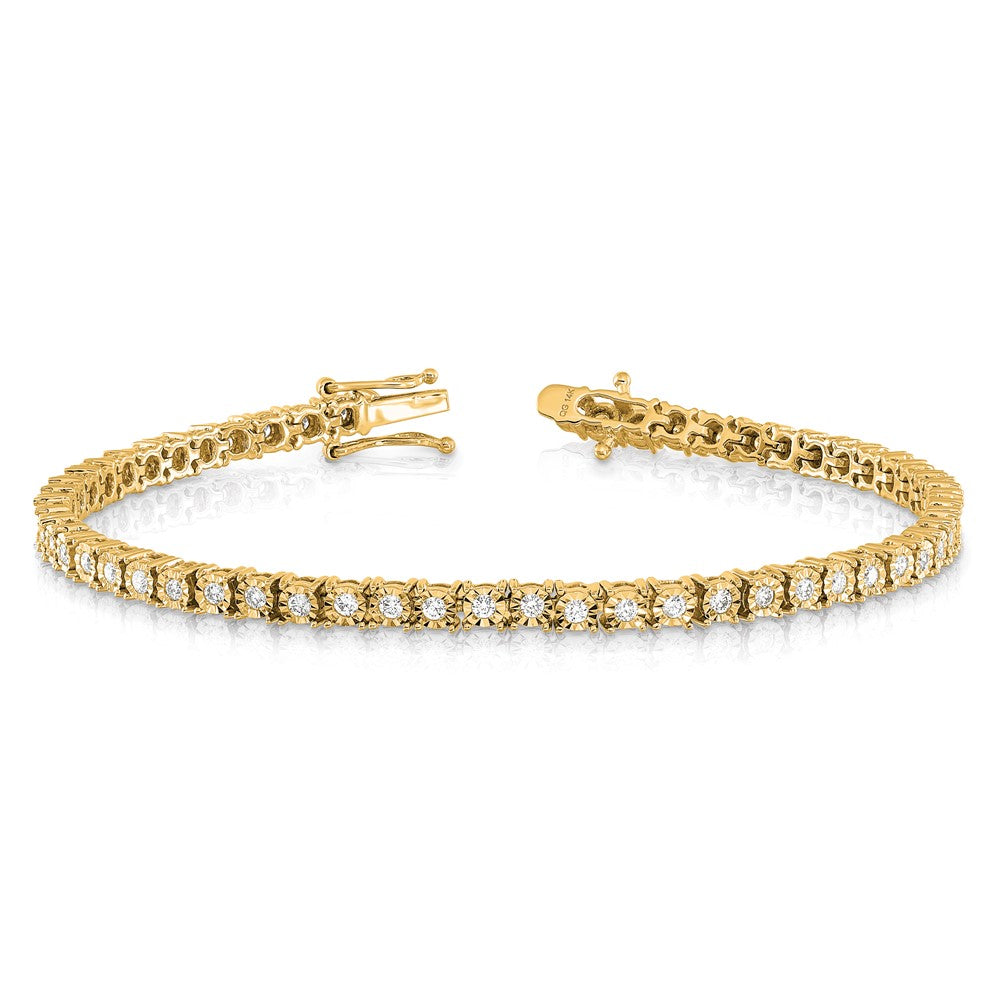 14k Gold 1 carat Illusion Setting Diamond Tennis Bracelet 7"