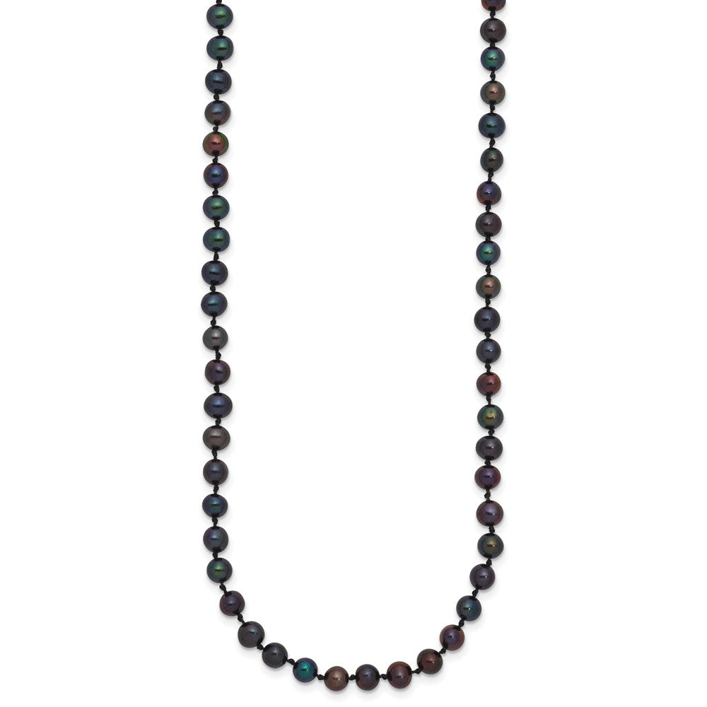 14k Yellow Gold 4-5mm Black Round Freshwater Cultured Pearl Necklace