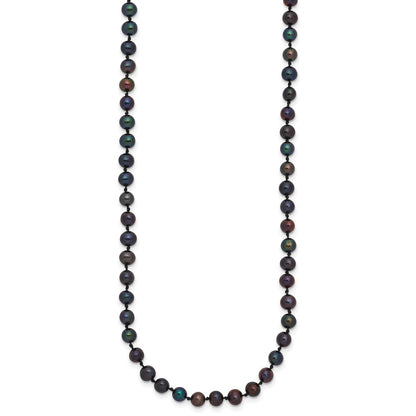 14k Yellow Gold 4-5mm Black Round Freshwater Cultured Pearl Necklace