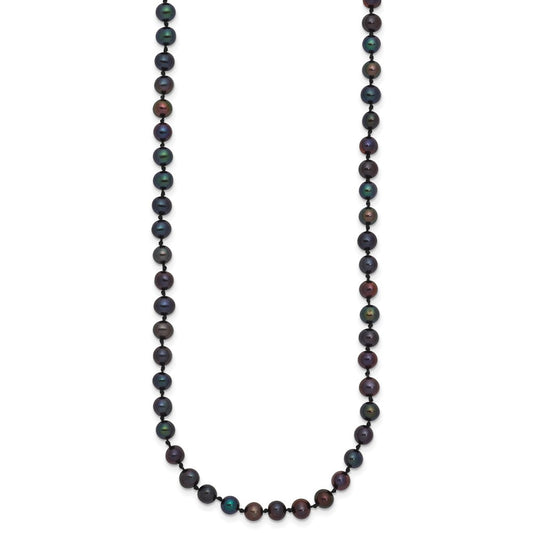 14k Yellow Gold 4-5mm Black Round Freshwater Cultured Pearl Necklace