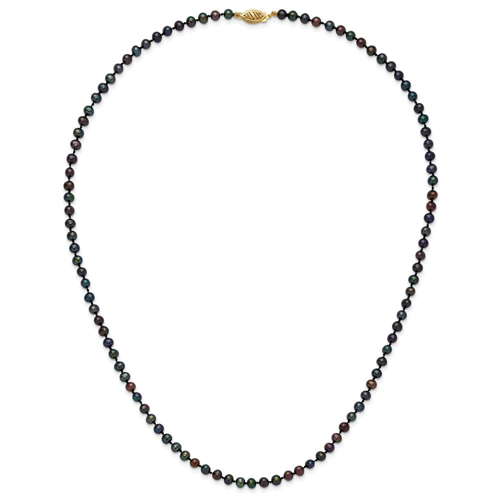 14k Yellow Gold 4-5mm Black Round Freshwater Cultured Pearl Necklace