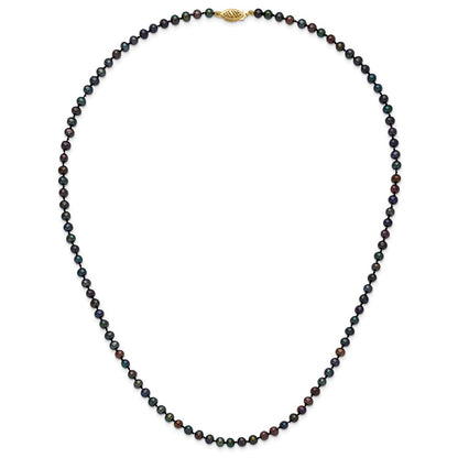 14k Yellow Gold 4-5mm Black Round Freshwater Cultured Pearl Necklace