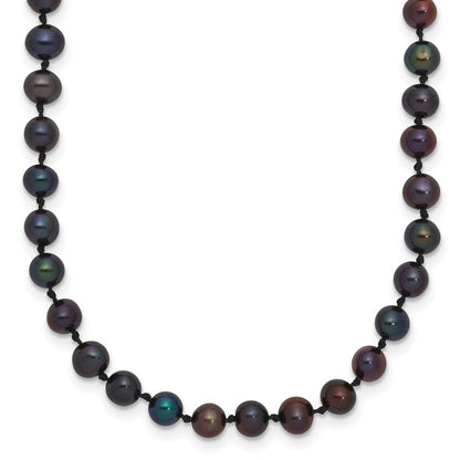 14k Yellow Gold 4-5mm Black Round Freshwater Cultured Pearl Necklace