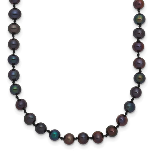 14k Yellow Gold 4-5mm Black Round Freshwater Cultured Pearl Necklace