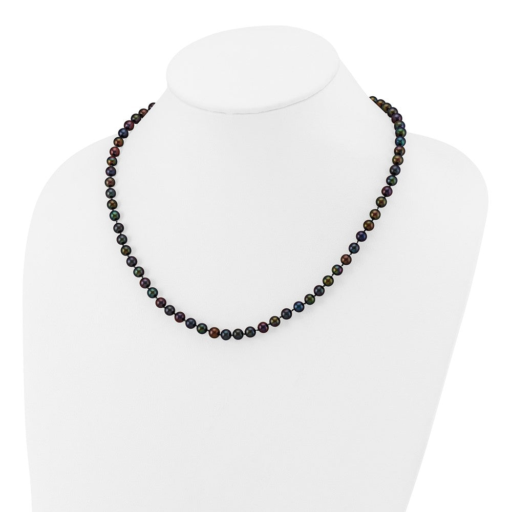 14k Yellow Gold 5-6mm Black Round Freshwater Cultured Pearl Necklace