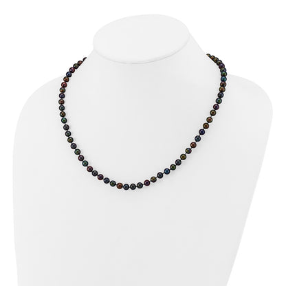 14k Yellow Gold 5-6mm Black Round Freshwater Cultured Pearl Necklace