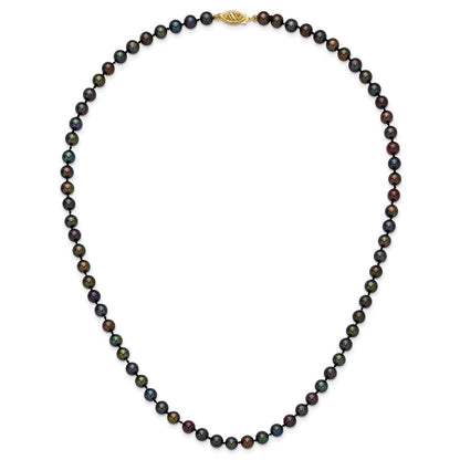 14k Yellow Gold 5-6mm Black Round Freshwater Cultured Pearl Necklace