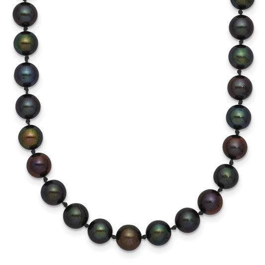 14k Yellow Gold 5-6mm Black Round Freshwater Cultured Pearl Necklace