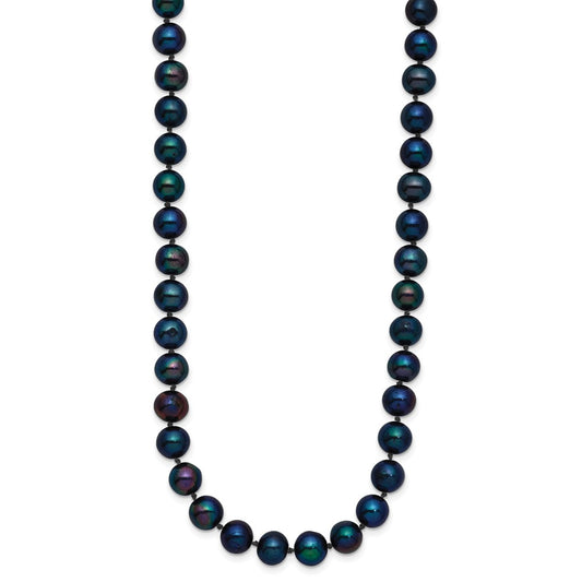 14k Yellow Gold 6-7mm Black Round Freshwater Cultured Pearl Necklace
